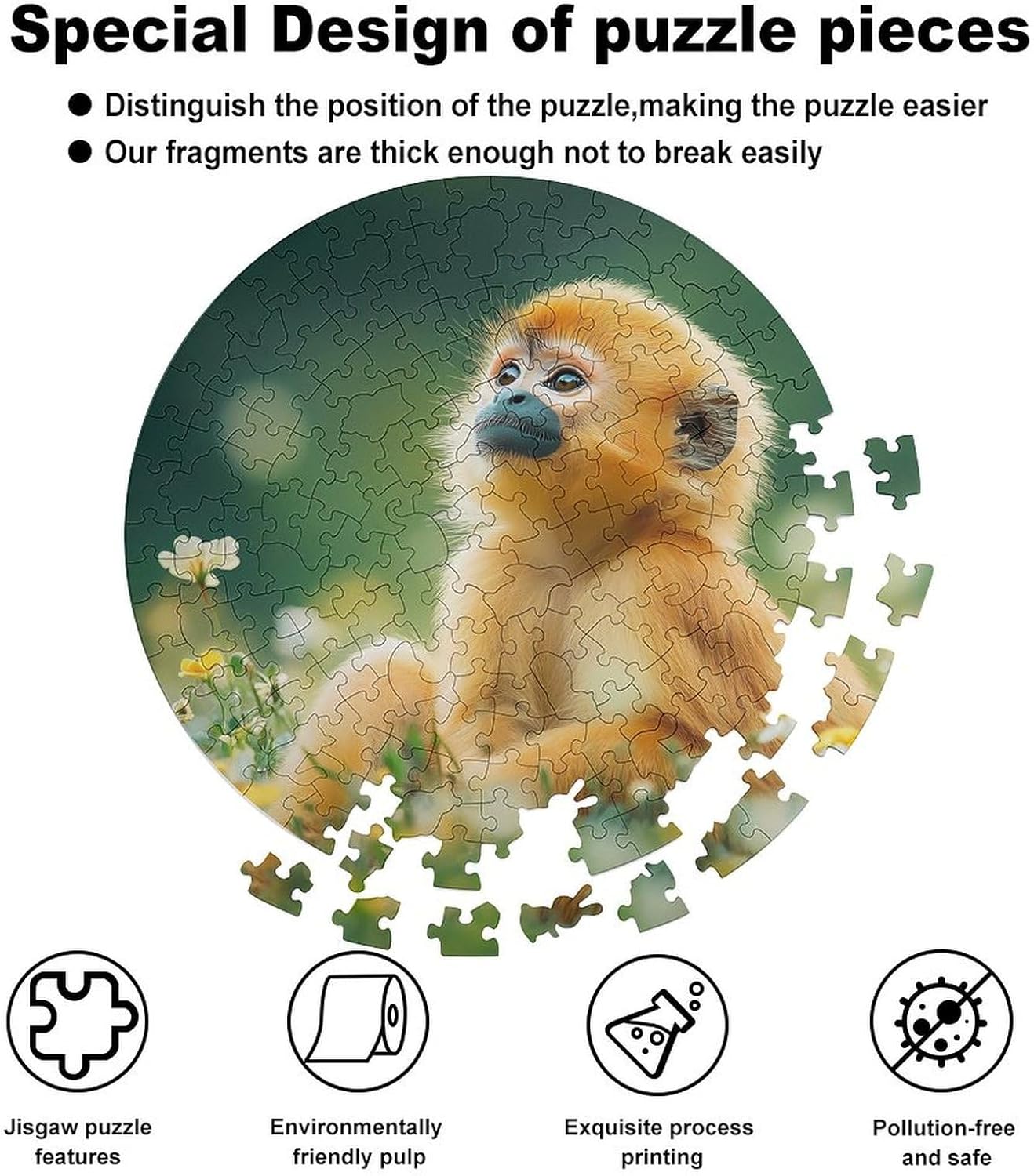 Wildlife Baboon Monkey Animal Wooden Puzzles Irregular Animal Shaped Jigsaw Puzzle Fun Family Game 195 PCS