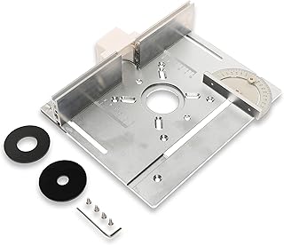 Elestoria Aluminum Router Table Insert Plate | Router Flip Plate for Woodworking Benches| Miter Gauge Guide, Sliding Fence Brackets, Tenon Ruler | Versatile Trimming Engraving Table | Silver 111