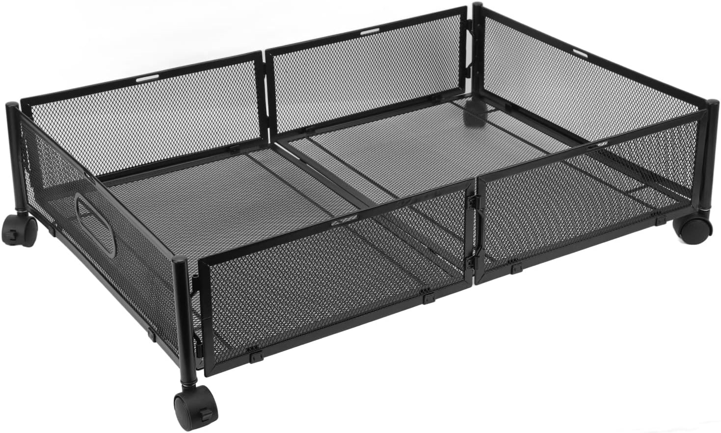 Under Bed Storage Containers With Wheels Grid Pattern Pull Type Removable Metal Under Bed Shoe Storage Drawer For Clothes Toy (Black)