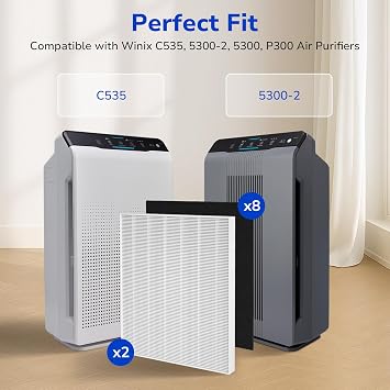 115115 Replacement Filter A, Compatible with Winix Plasmawave Air Purifiers | C535, 5300, 5300-2, 6300, 6300-2, P300, AM90, C909, 9800, 2 True HEPA Filters + 8 Activated Carbon Filters