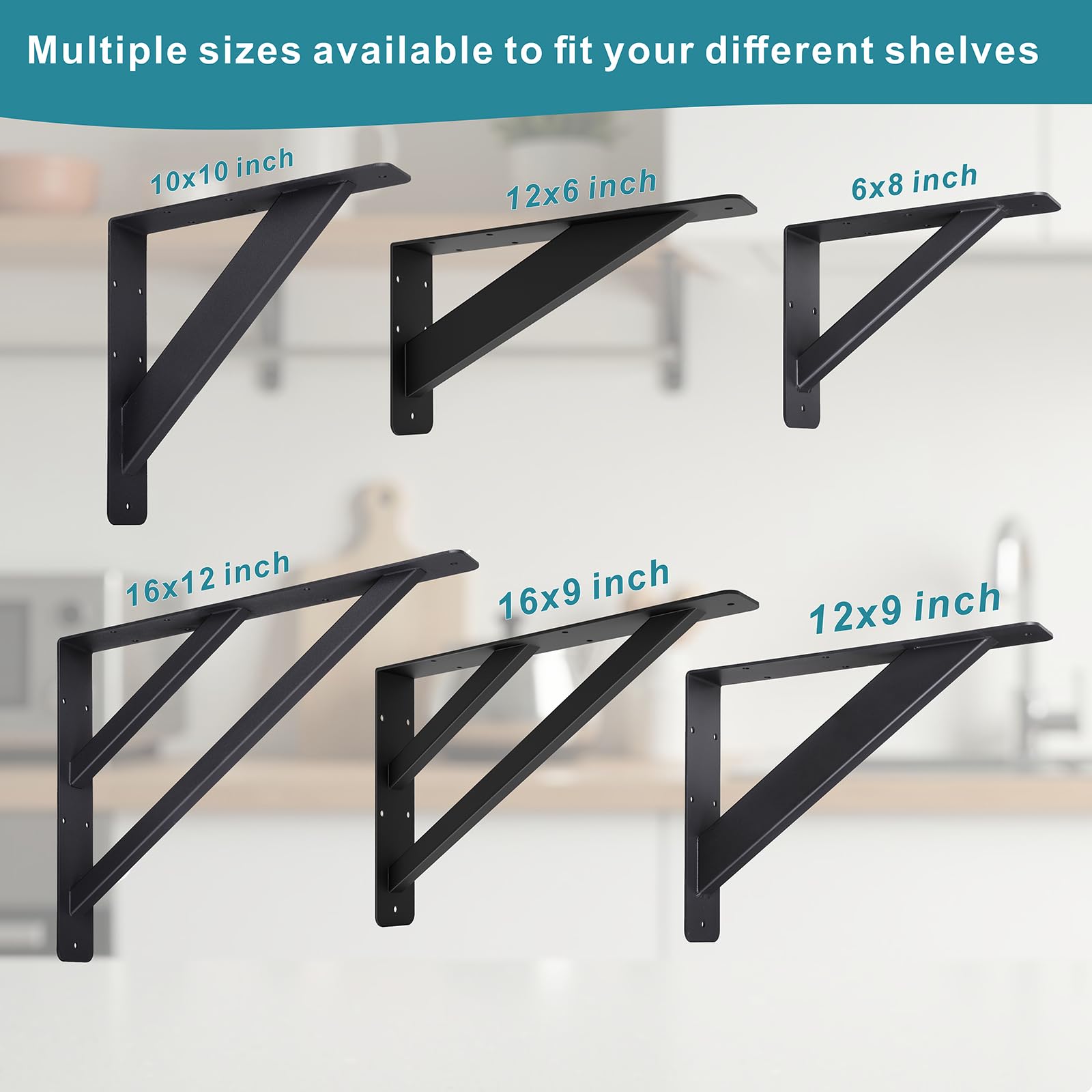 ShengBang Paquete de 2 soportes de soporte de encimera resistentes, soporte de estante negro, soportes de estante montados en la pared para ahorrar espacio para tu escritorio (16 x 12 x 2 pulgadas)