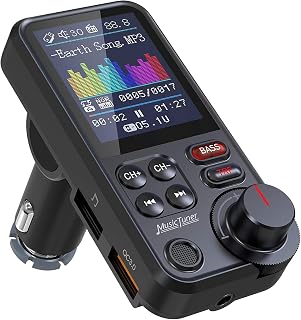 Bluetooth Car FM Transmitter, Bluetooth Car Lighter Car Radio, Support MP3 Adapter Player, Handsfree, Spotify, USB Travel Charger, HD Display, SD Jack, Aux Connector