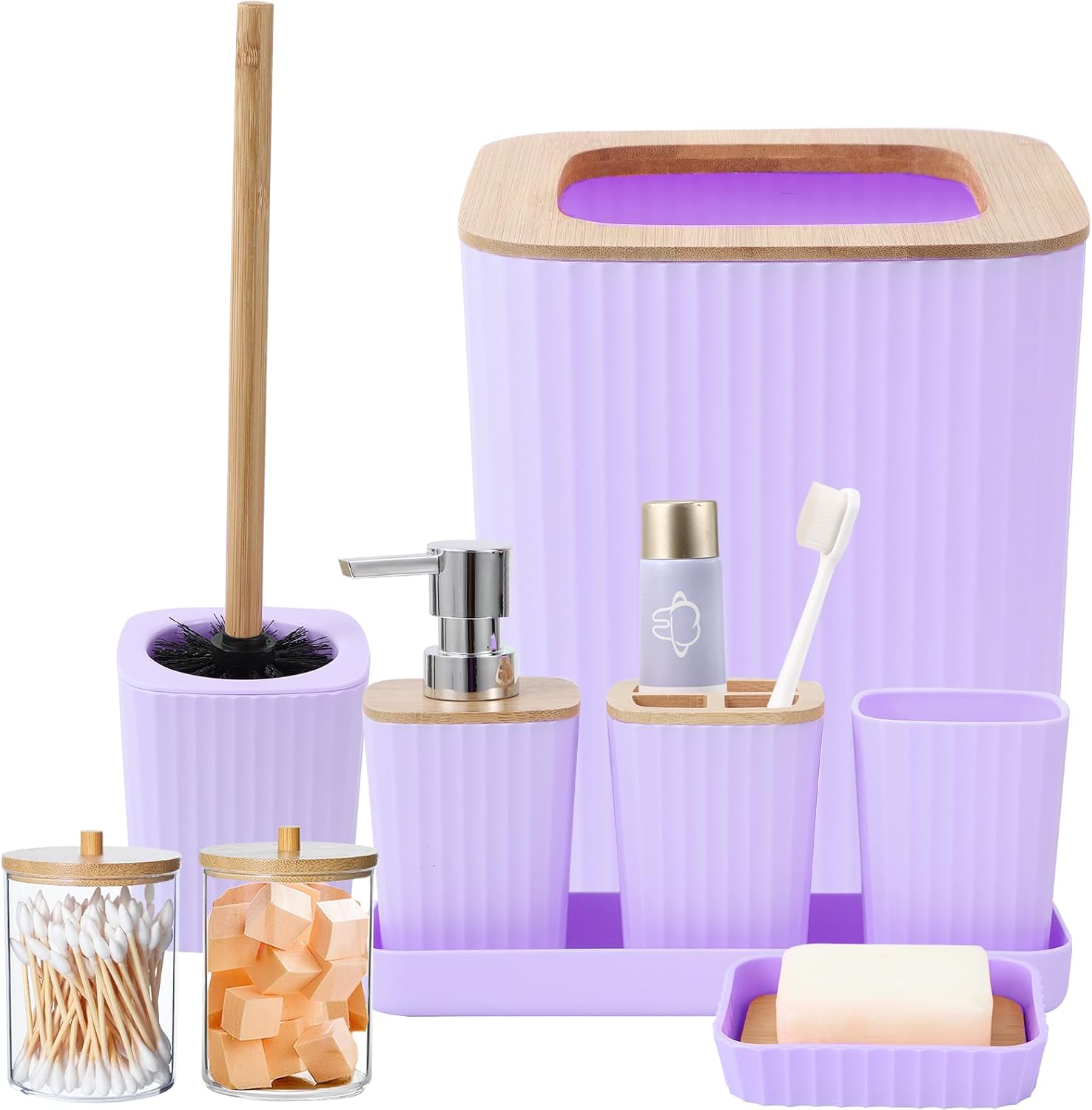 XLHOMO Purple Bathroom Accessory Set, Light Purple Bathroom Set with Tray