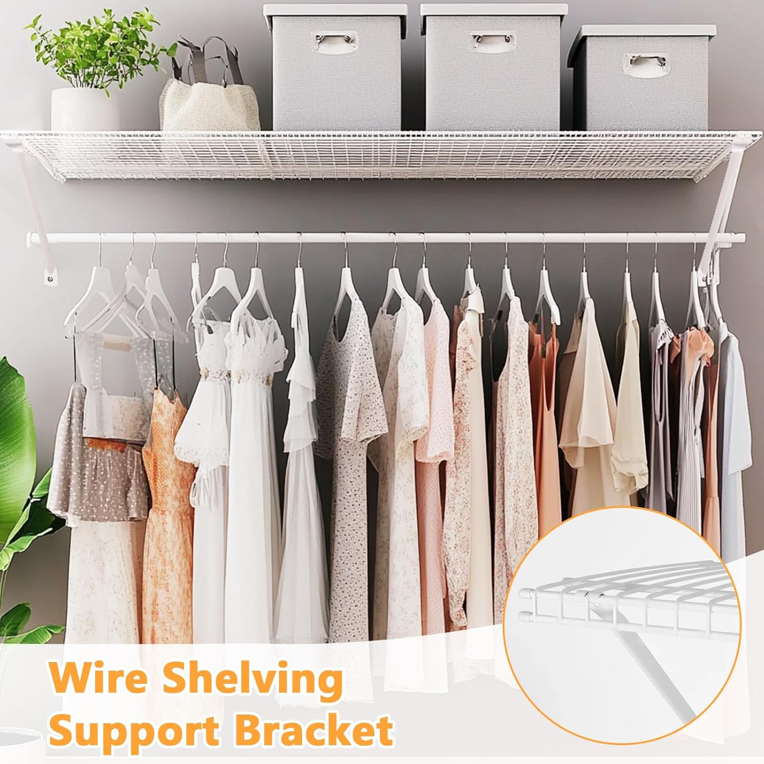 6 Packs Support Brackets for Wire Shelving,12 Inch Wire Shelf Brackets Metal Wire Closet Shelf Brackets with Anchors and Pins for Installation Wire Shelving Support Brackets