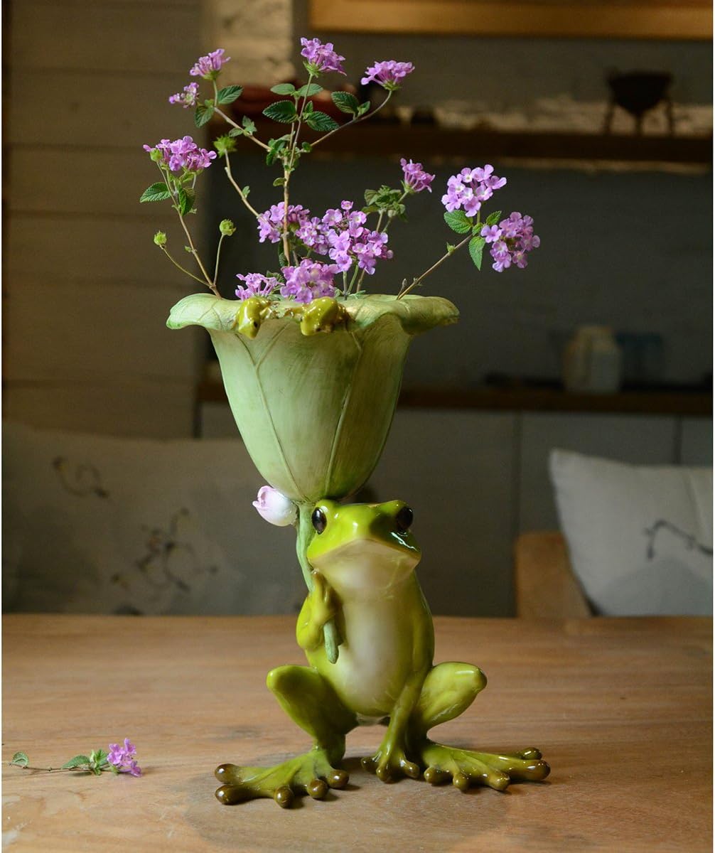 Top Collection Miniature Garden Frog Holding Lotus Leaf Functional Flower Pot