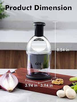 GDL Food Chopper, Manual Slap Vegetable Chopper Onion Dicer, Garlic Mincer | Hand Chopper for Onion Nut Pepper Celery Tomato, Easy & Safe Chopping, No BPA, Durable Stainless Steel Blade, Dishwasher Safe