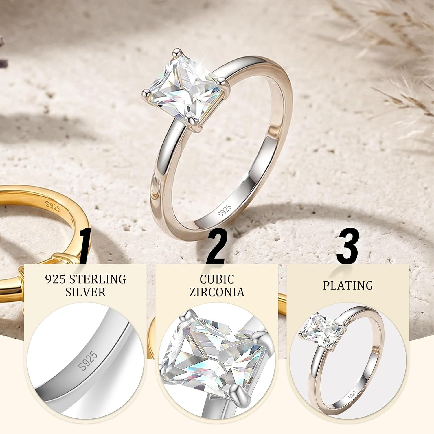 TenKa 1/2/3/4CT 925 Sterling Silver Engagement Rings for Women, Radiant Cut Soliaire Cubic Zirconia CZ Wedding Ring, Promise Anniversary Rings for Her Size 4-11