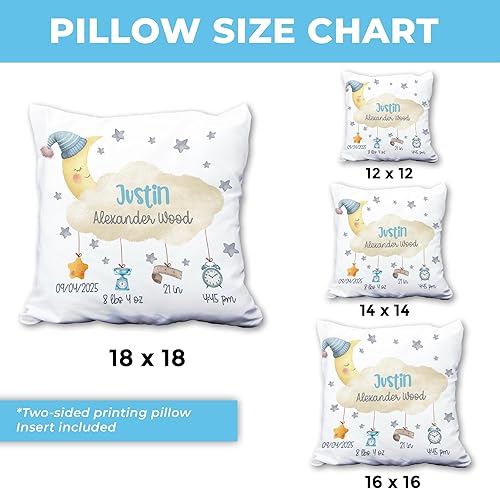 Miniatura 3 de Hyturtle Almohada personalizada con anuncio de nacimiento para niños y niñas (inserto incluido), almohada de guardería, almohada de estadísticas de