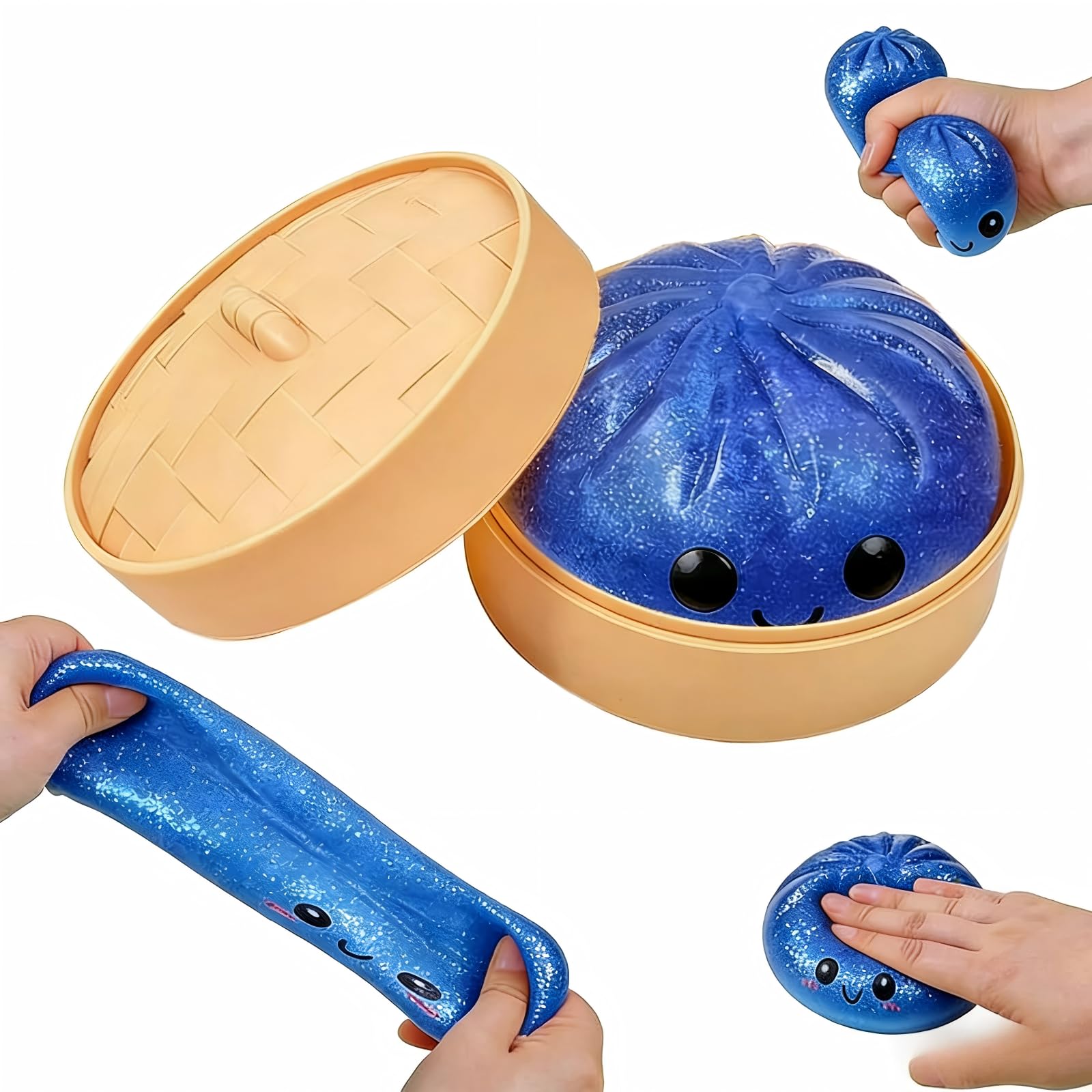 JOJOHOMY Dumpling Squishies Glitter Squishies Dumpling Toy, Low Rising Sensory Fidget Toy for Anxiety Relief for Kids and Adults (1 Pack-Blue) â image 1