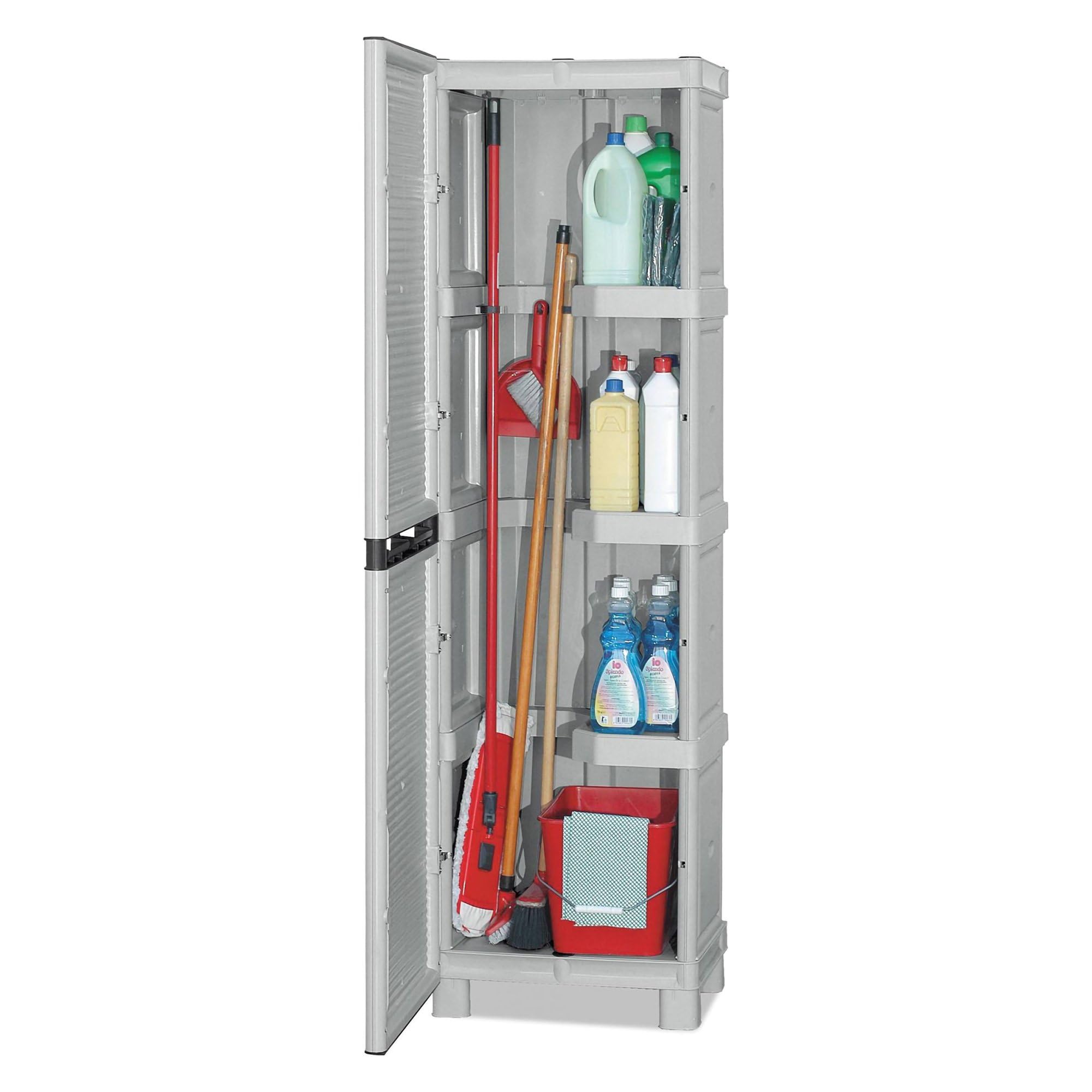 Dmora Armadio da esterno Liegi, Mobile Outdoor, Armadio per lavanderia Multiuso, 100% Made in Italy, Grigio Chiaro, 50x39h172 cm