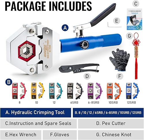 Miniatura 3 de Hydraulic Hose Crimper AC Crimping Tool for Barbed & Beaded Hose Fittings | 7 Die Set for Air Conditioning Repair | IG-71500