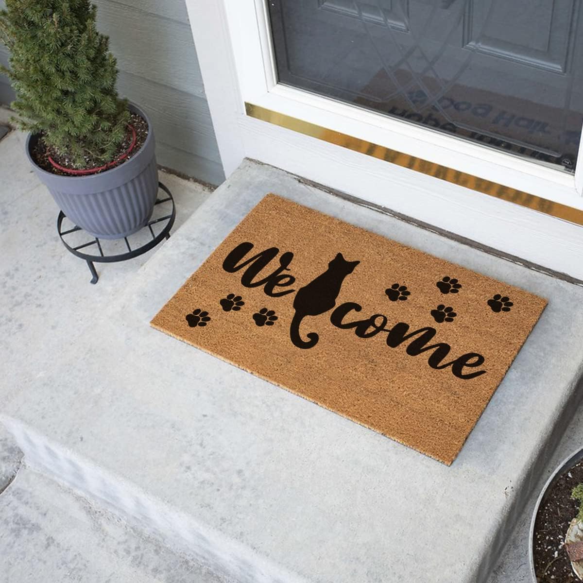 Funny Coir Doormat Welcome Sitting Cute Black Cat Welcome Front Porch Decor mats for The Entrance Personalized House Warming Gift Mat Non Slip Outdoor Doormat Coir Doormats 23.6 x 15.7 inch