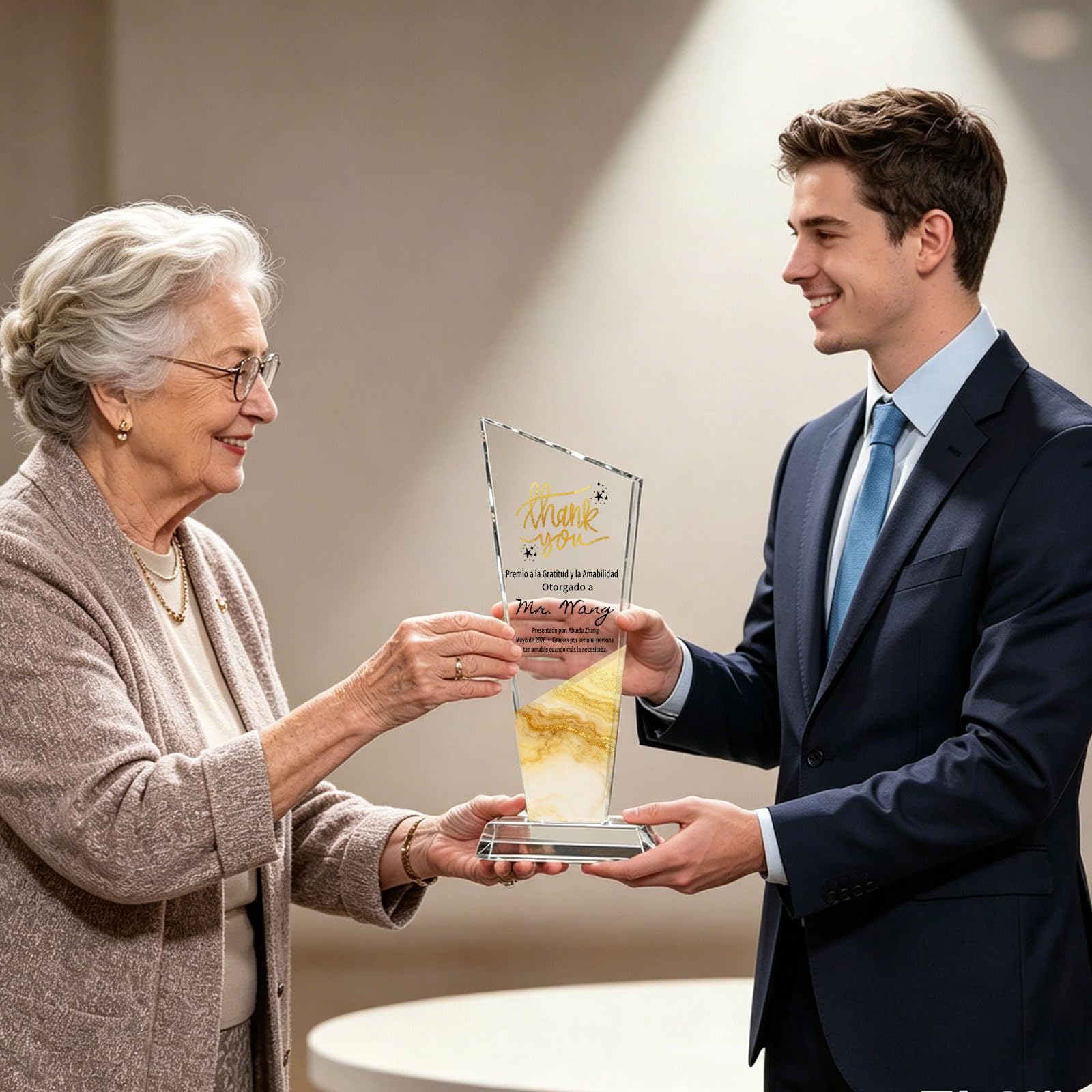 Trofeo Personalizado de Cristal K9 con Foto y Texto, Reconocimiento para Empresas