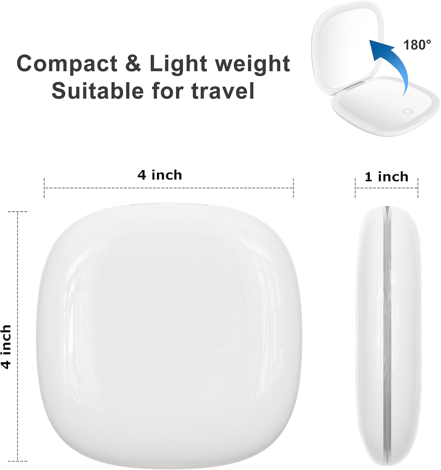 Compact Mirror with LED Light, 1x/10x Magnifying Rechargeable Dimmable Pocket Makeup Mirror for Purse, Travel, 4inch