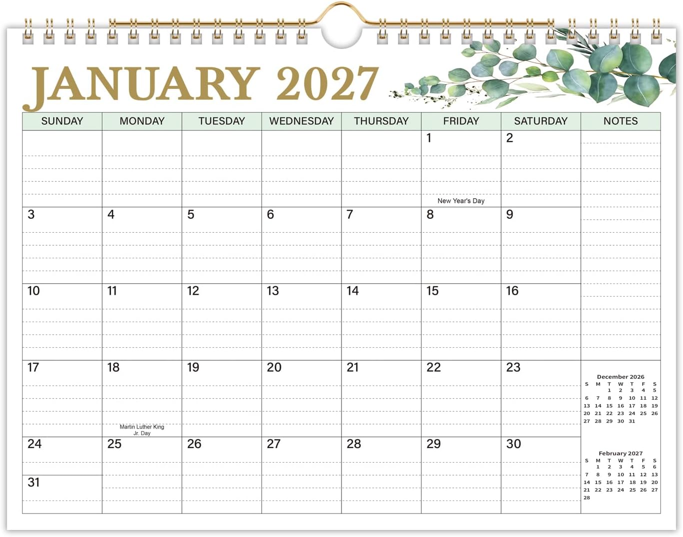 JKFOI 2027 Olive Branch Wall Calendar, Jan-Dec Monthly Planner with Notes | Generous space for appointments, family activities, work deadlines and daily reminders; quick-glance organization
