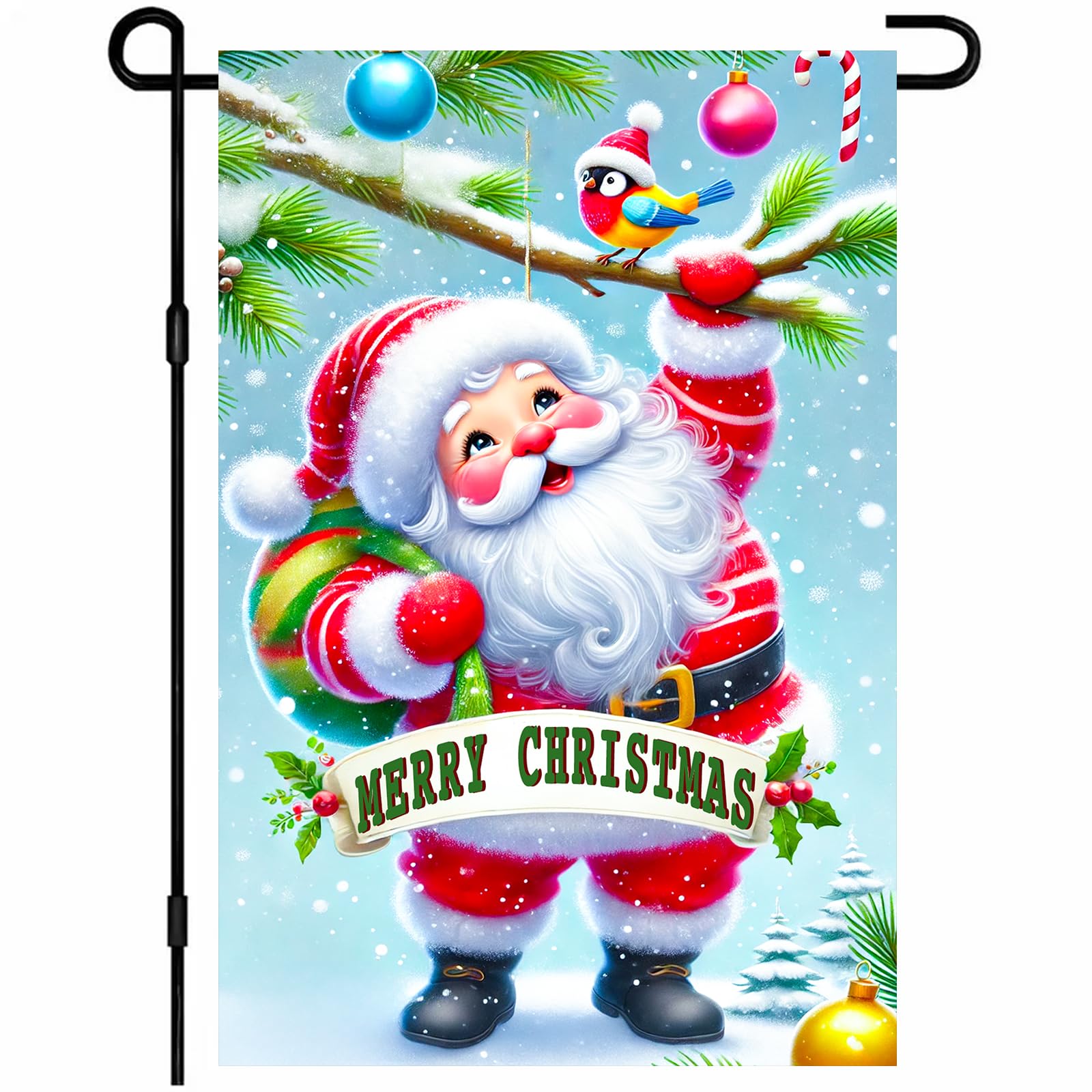 BlissYard Merry Christmas Santa Garden Flag 12x18 Inch Double Sided Holiday Santa with Gifts Snow Scene Small Outdoor Yard Flag Seasonal Welcome