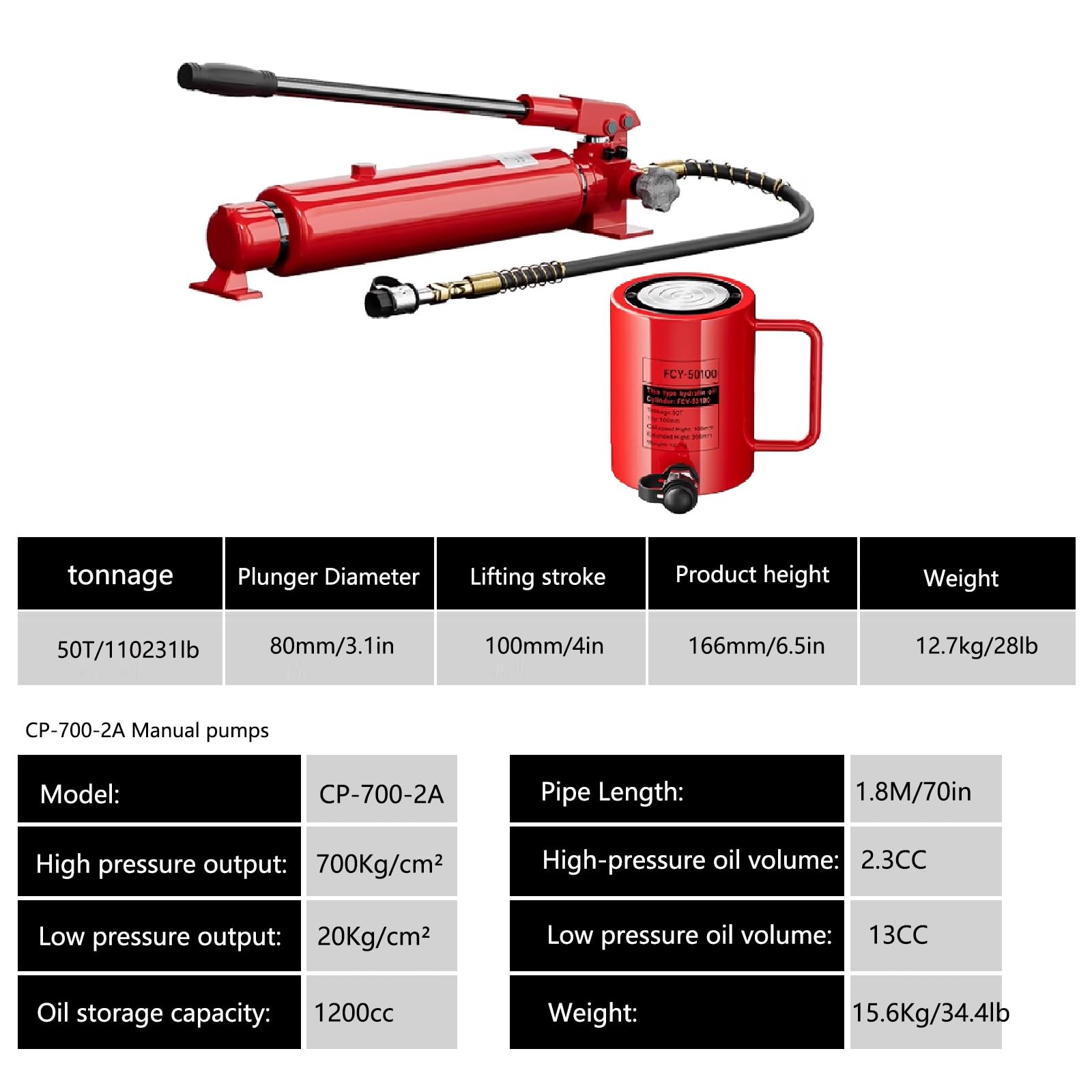 Siłowniki hydrauliczne z pompką ręczną, pojemność 10T, skok 100 mm, przenośne podnośniki hydrauliczne do podnoszenia i ciężkich zastosowań