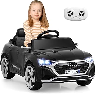 12V Kids Car, Licensed Audi SQ8 Electric Vehicles w/Parental Remote, Spring Suspension, 3-Speed, Music, Soft Start, Headlight, Battery Powered Ride on Toys, Gift for Boys Girls Aged 3+ (Black)