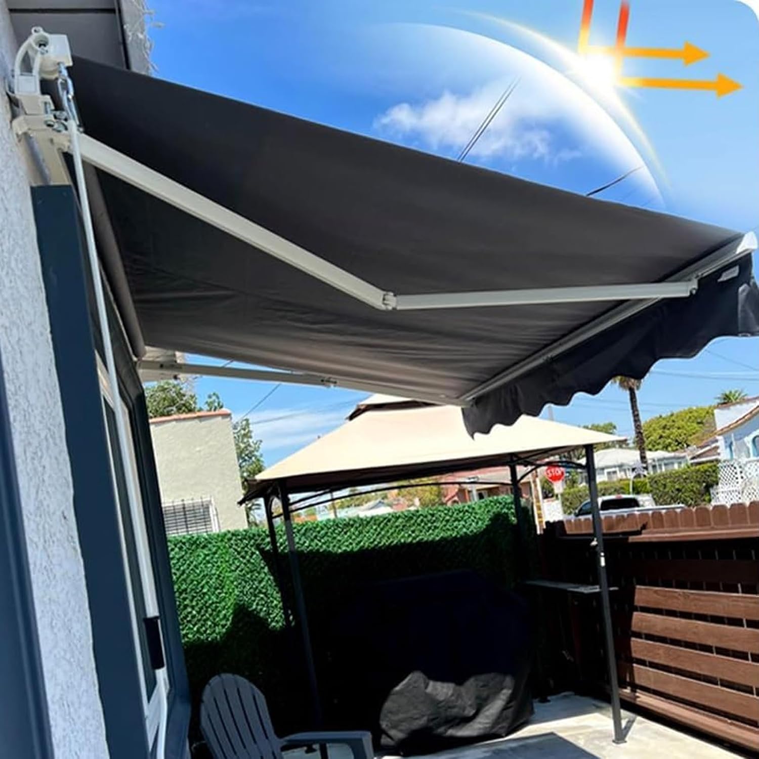 Retractable Awning Top Replacement Fabric(Without Frame) Patio Door Window Awning, Outdoor Sun Shade Shelter Canopy Cover Waterproof Polyester for Yard Deck Balcony Gray(Grey,4x2m(13x6.5ft))