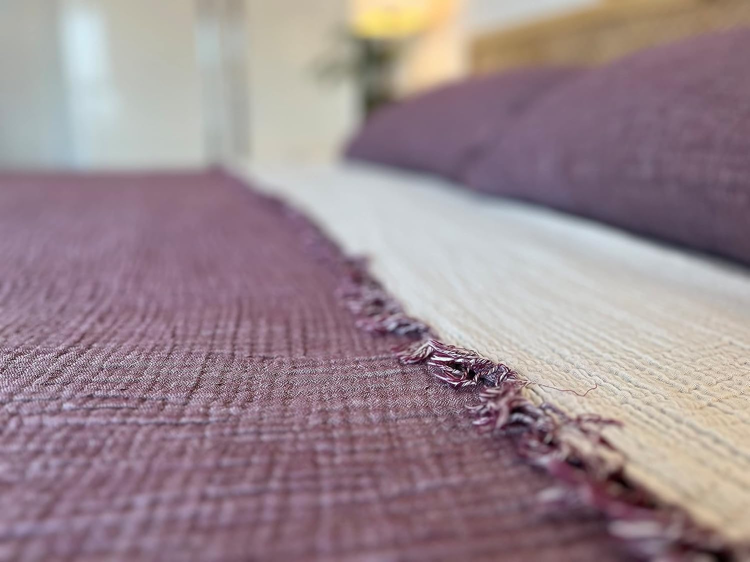 Muslin Blanket 100% Cotton, 4 Layers Bedspread, Soft Turkish Cotton Muslin Bed Cover, Reversible Coverlet, Plum (Full/Queen Size 91x95 - (230x240cm))