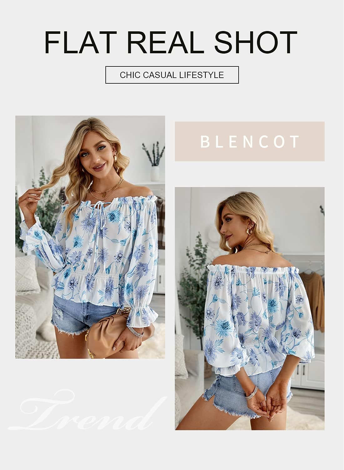 Drawstring Off-Shoulder Floral Blouse