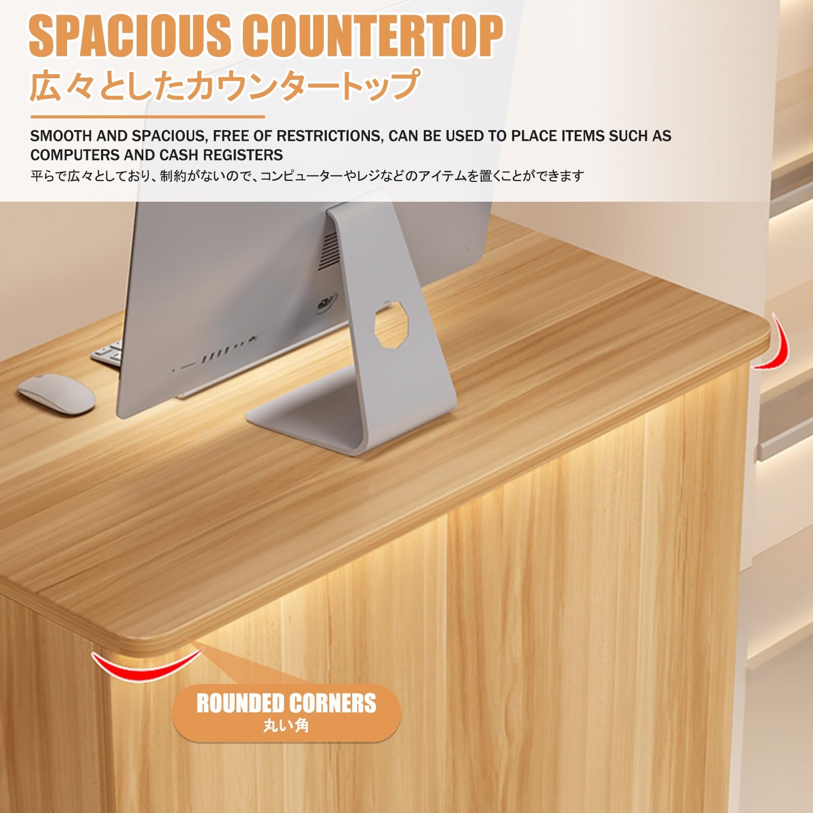 Scrivania versatile da 60 cm con serratura, elegante design in teak, per cassieri e uffici, soluzione di archiviazione sicura per aziende