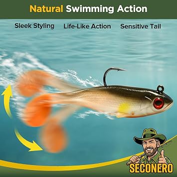 6 Pack Pre-Rigged Soft Plastic Lures with Internal Jig Head Hooks
