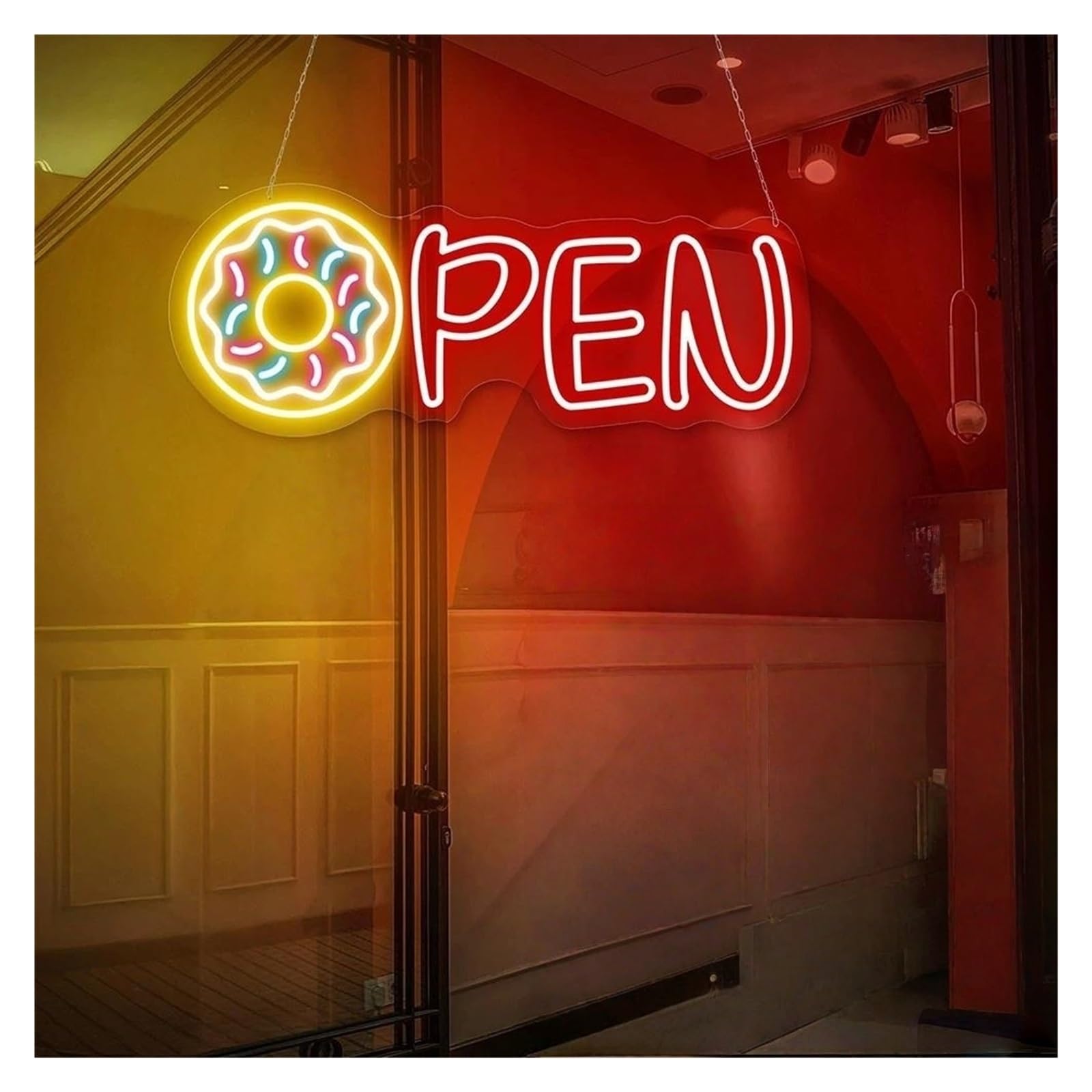 SHOUXI Sign Lamp Letter Neon Lights Donut Open Neon Sign Suitable for Donut Shop Dessert Bakery Wall Decor Light Sign(D,84X33CM)