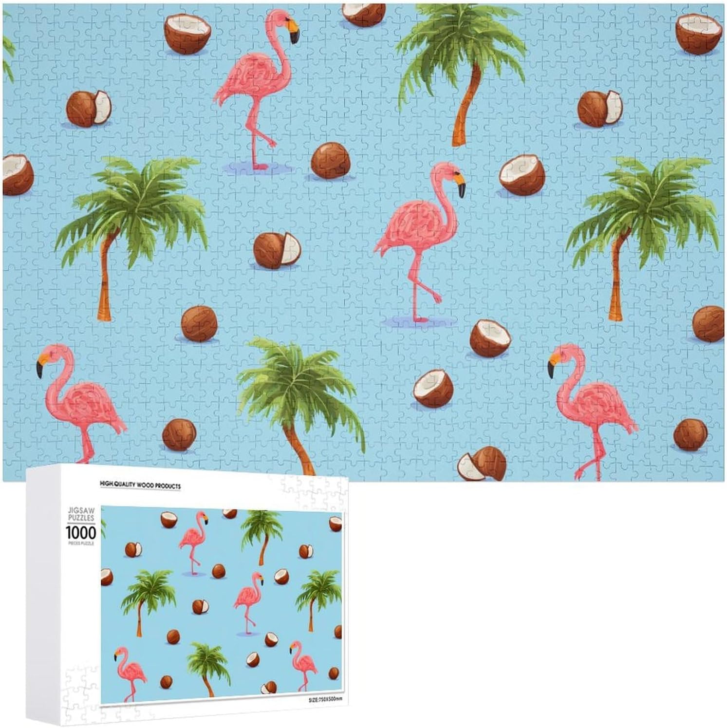 Tropical Flamingo Pattern Puzzles for Adults 1000 PCS Wooden Jigsaw Puzzle Wall Decor Christmas
