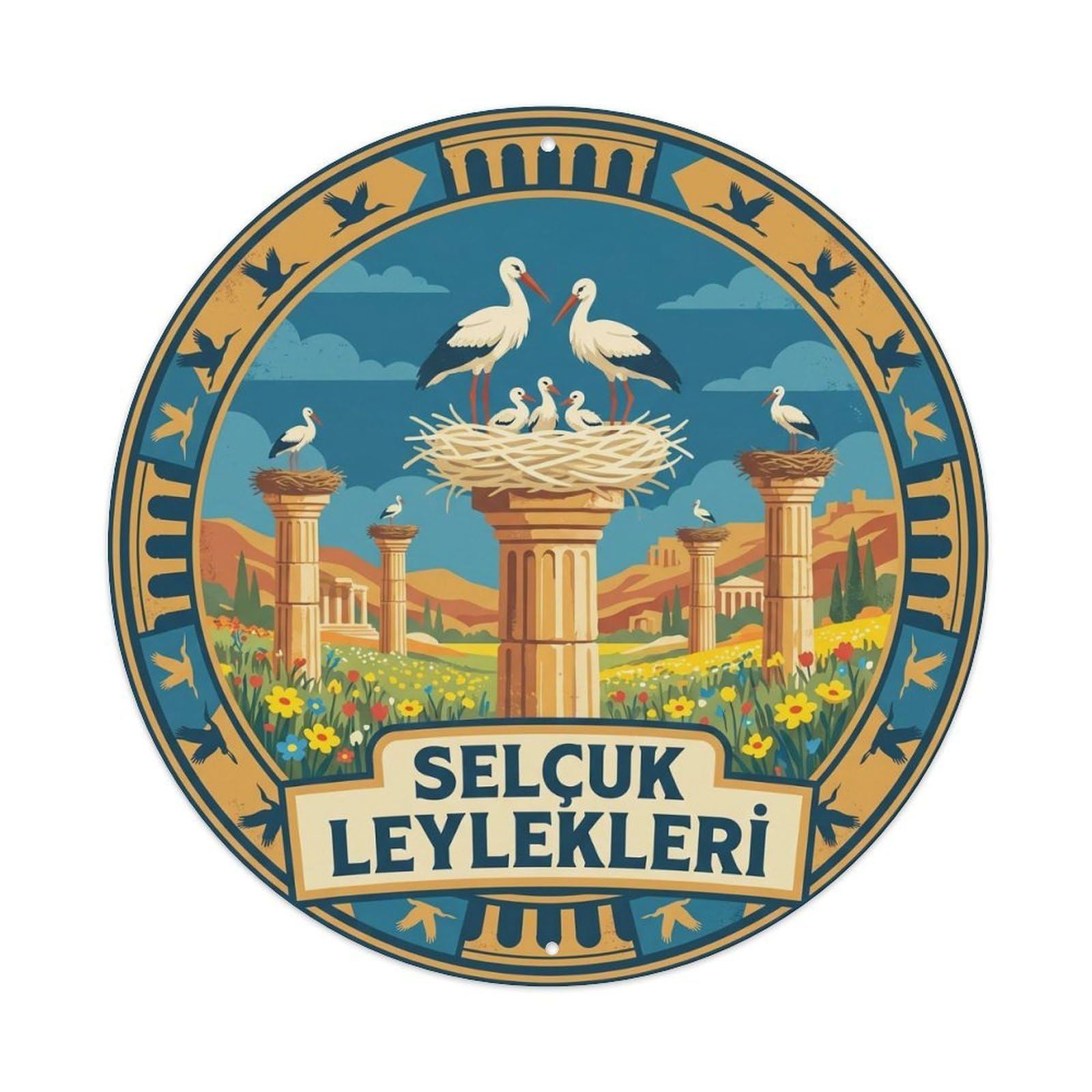 Selcuk Stork Turkey Animal Heritage Classic Graphic Metal Tin Sign