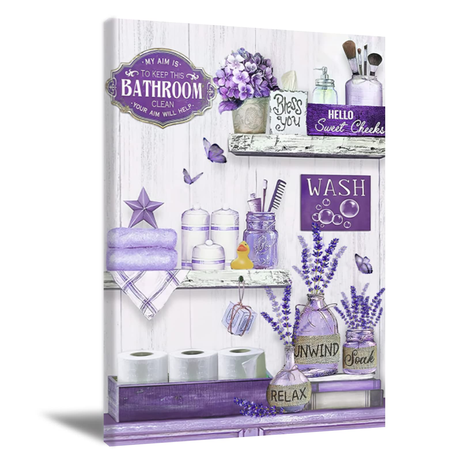 MTAIWCHENS Bathroom Wall Art Farmhouse Bathroom Wall Decor Purple Bathroom Wall Art Soak Relax Unwind Bathroom Wall Art Bathroom Pictures Canvas Prints for Bathroom Toilet Restroom 16x24inch UNFRAMED