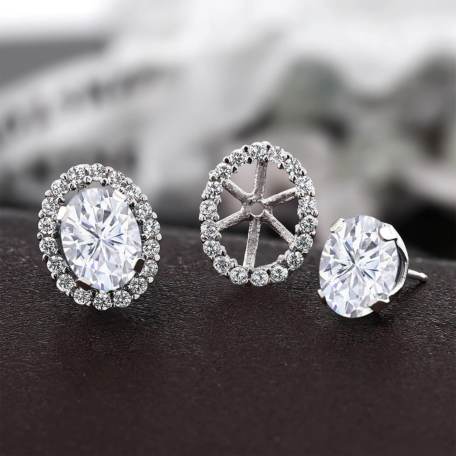 Gem Stone King 925 Sterling Silver Moissanite Stud Earrings with Removable Jackets For Women (3.52 Cttw, Oval 8X6MM) - Image 3