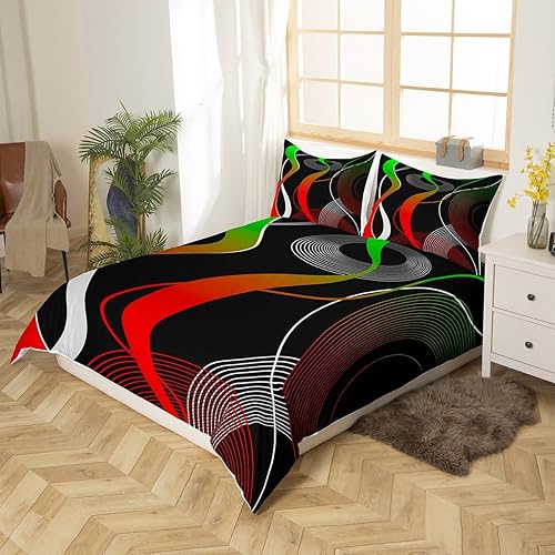 Miniatura 2 de Erosebridal Juego de funda de edredón geométrica tamaño individual, rojo, verde, negro y blanco, para mujeres y hombres, funda de edredón de líneas