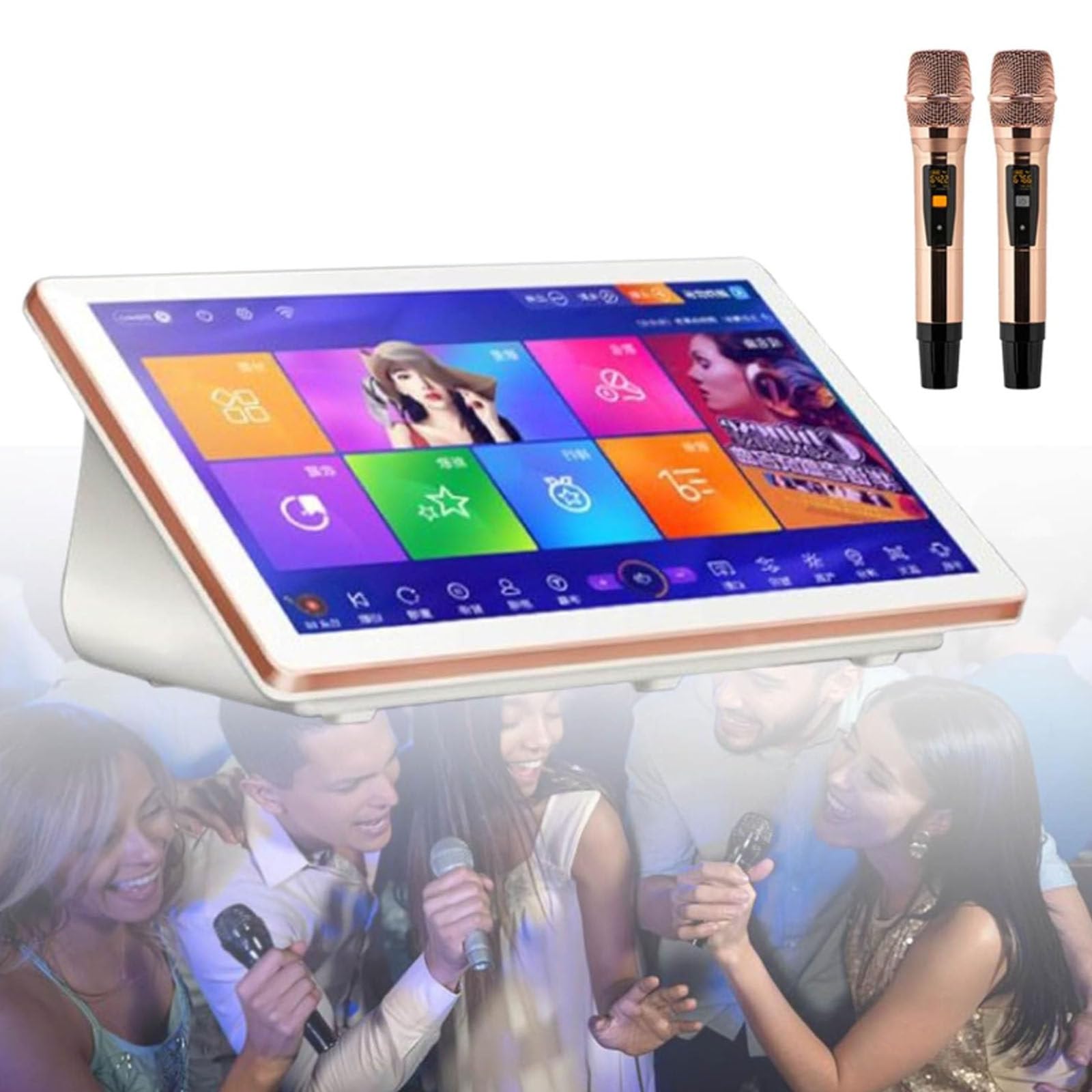 Macchina per karaoke con microfono wireless, touch screen, controllo vocale AI e amplificatore per l'intrattenimento domestico