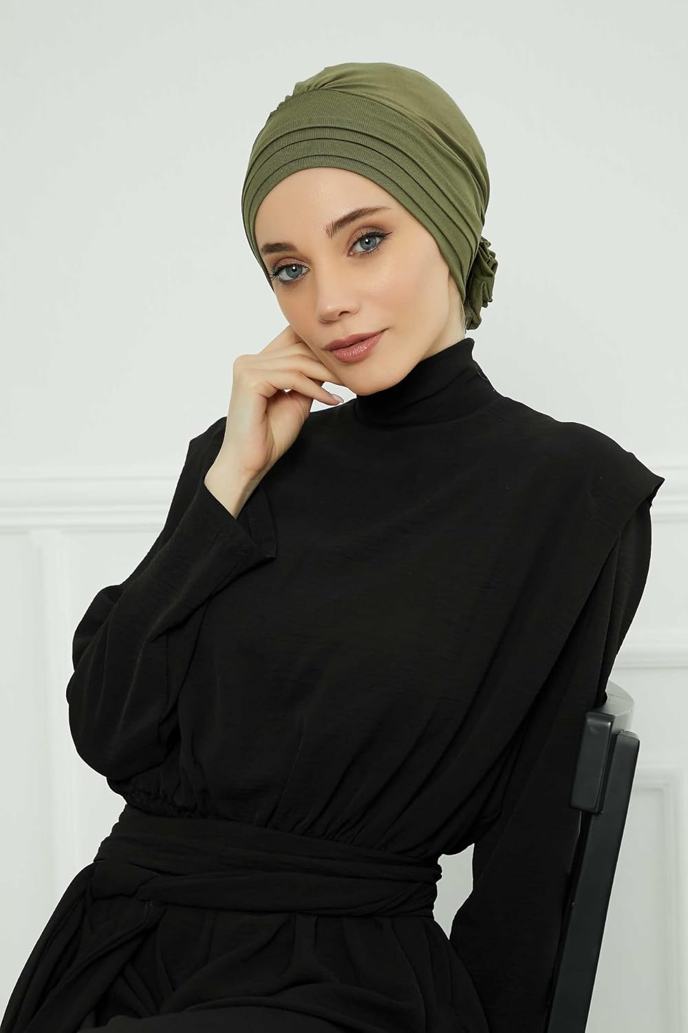 Aisha's Design Instant Turban Head Wraps for Women, Combed Cotton Scarf Lightweight Pre tied Hijab with Back Rose Detail