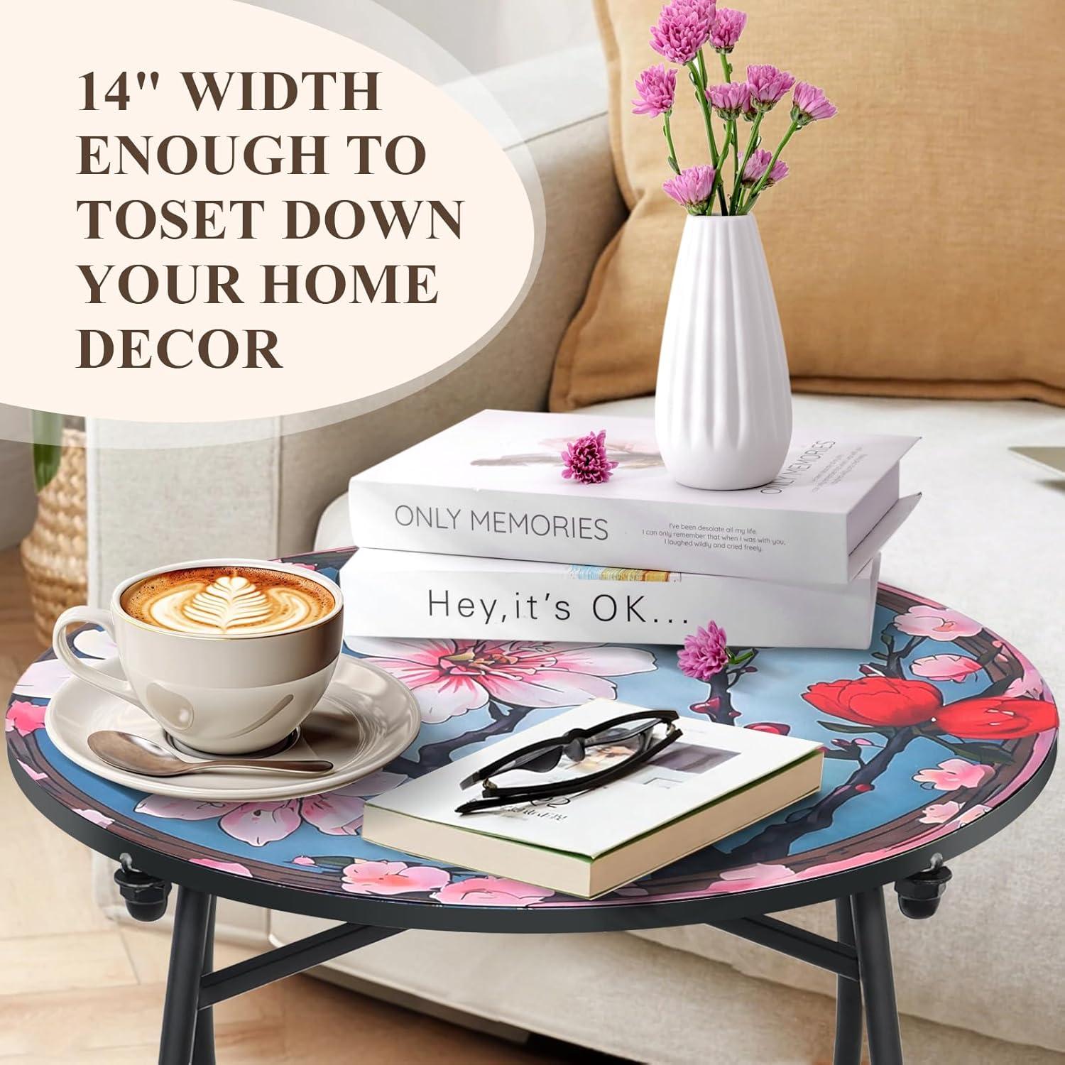 Small Outdoor Table, 21 Inch Heigh Weather Resistant Metal Round Outdoor Indoor End Table Side Table for Patio Yard Porch Balcony Garden Bedside, Easy Assemble