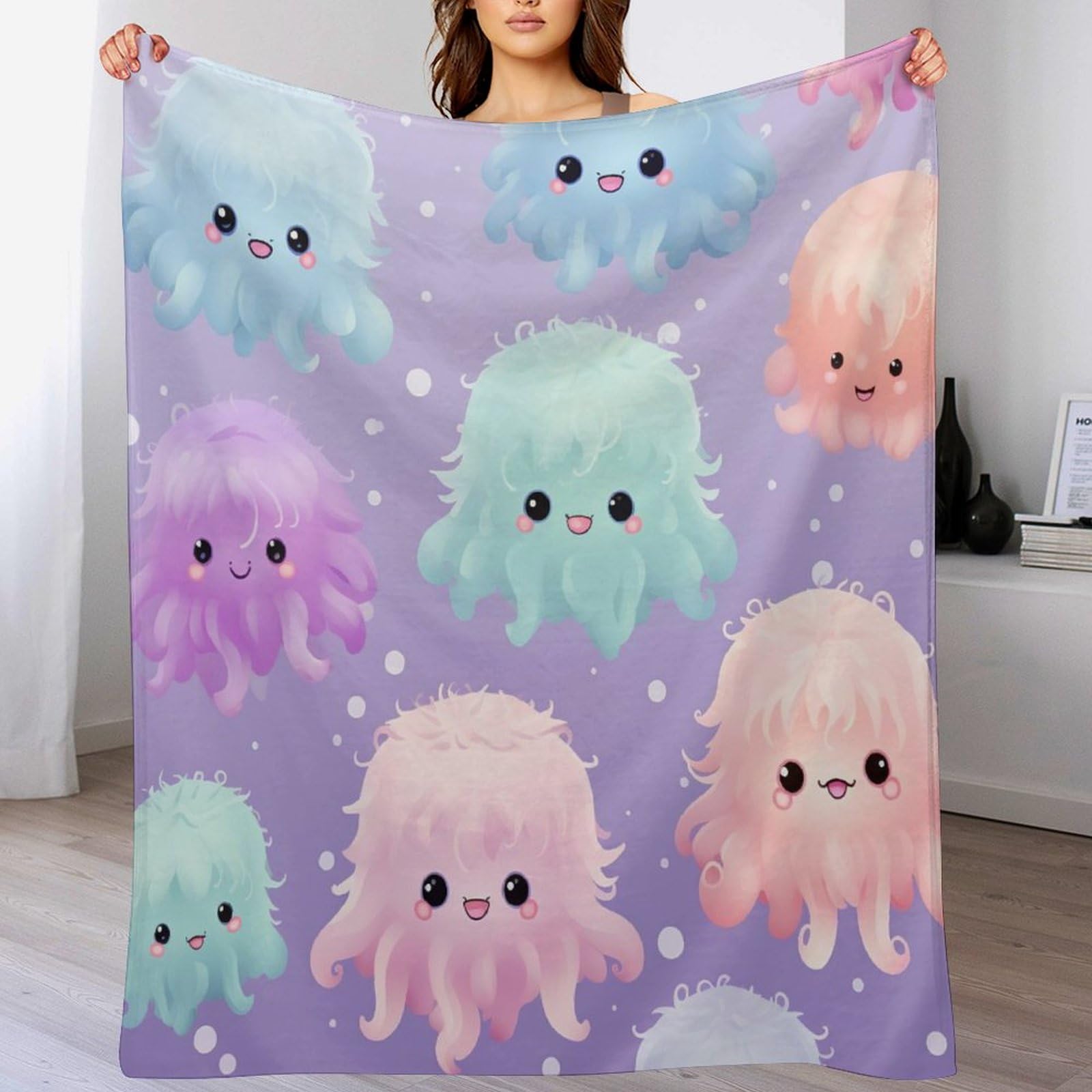 Couverture polaire pieuvre ultra douce 130x180 cm pour rester bien au chaud dans votre canapé