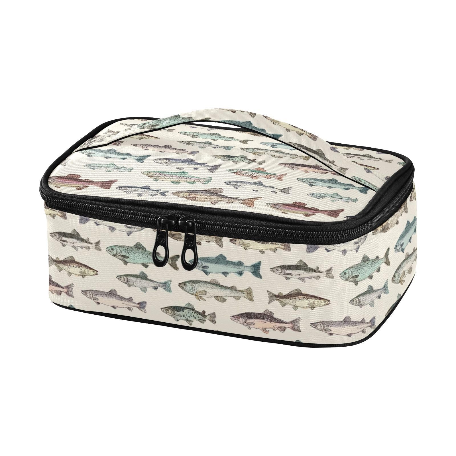 IHCVHQX Kids Lunch Bag for Boys Girls Vintage Fishes Insulated Lunch Box Women Men Lunch Cooler Totefor School Office Picnic