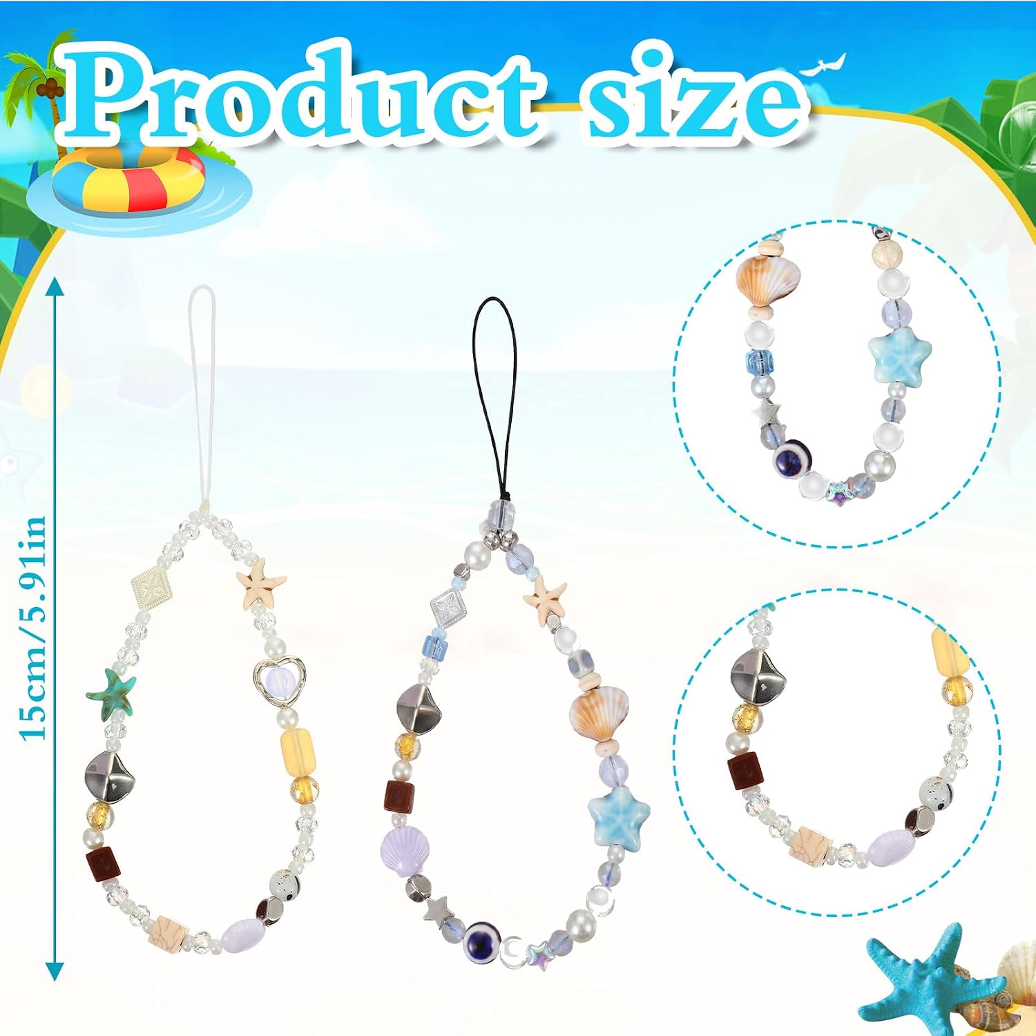 Ouligay 2 PCS Pearl Beaded Phone Chains Phone Wrist Strap Camera Lanyard | Universal Camera Charm Strap Cell Phone Charms for Bag Case Bags Pendants Decor Keychain Beach Style