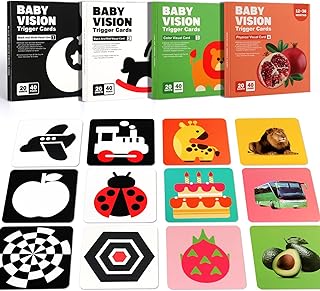 High Contrast Baby Flashcard, 80 PCs 160 Page Black White Colorful Visual Stimulation Learning Activity Card for Babies Ag...