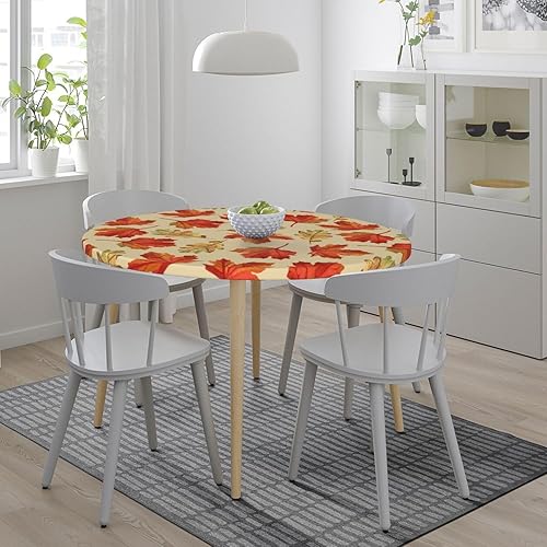 Miniatura 2 de CJXPJZPLD Mantel elástico redondo con diseño de hojas de calabaza otoñal, con borde ajustable para mesa de 45 a 50 pulgadas de diámetro