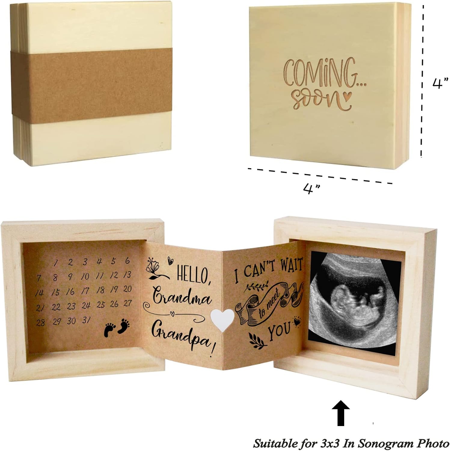 Yudarte First Time Grandparents Keepsake Gifts - Pregnancy Announcement for Grandma and Grandpa - Grandparents Baby Announcement Sonogram Ultrasound Picture Box