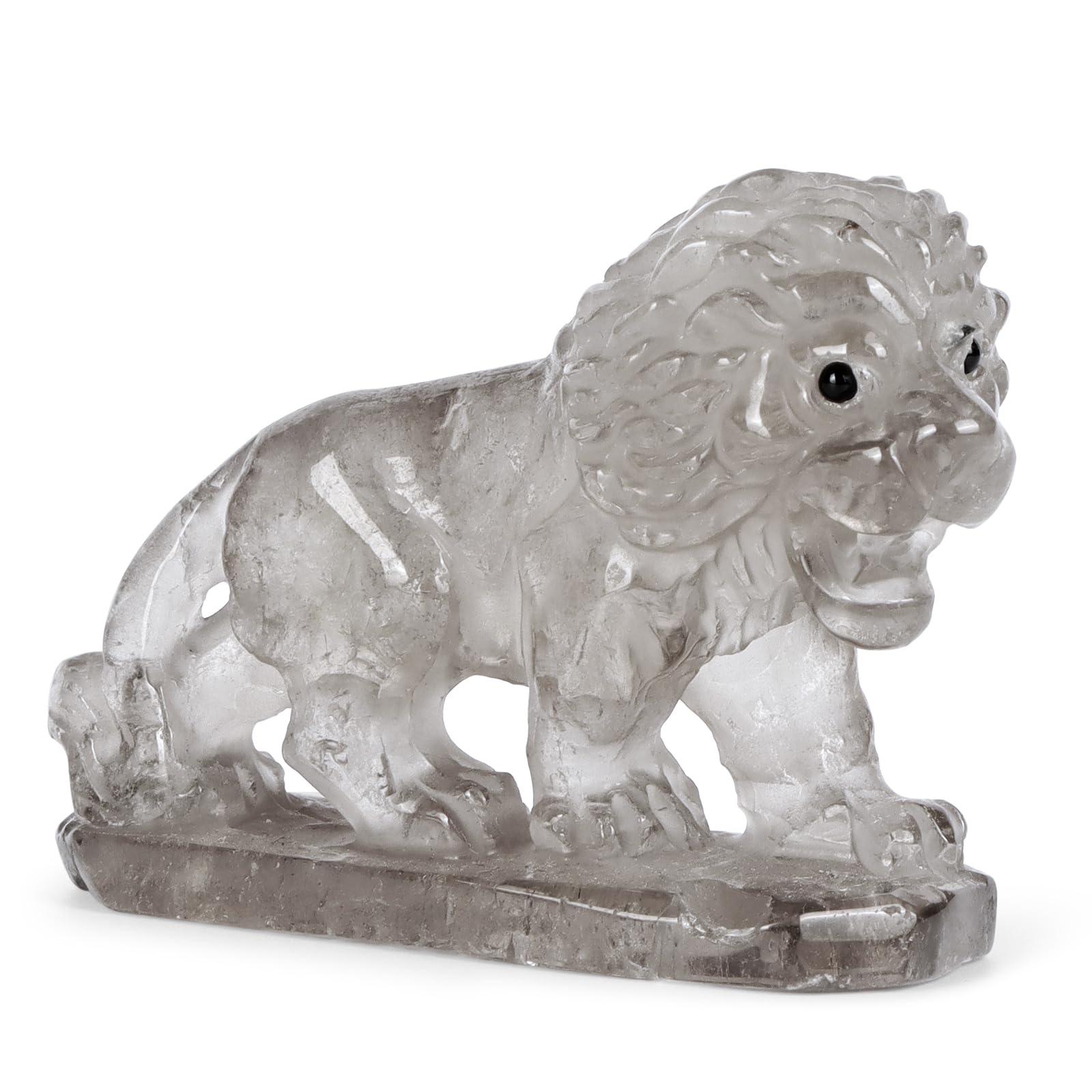 LEADGEM Crytal Lion Statue 2.7", Smoky Crystal Lion Figurine Carved Gemstone Animal Sculpture Healing Stone Feng Shui Collectible for Home Office Decor Gifts