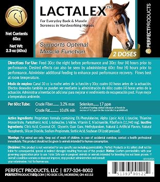 Lactalex Equine Muscle Function and Lactic Acid Recovery Support Paste for Horses, 60cc