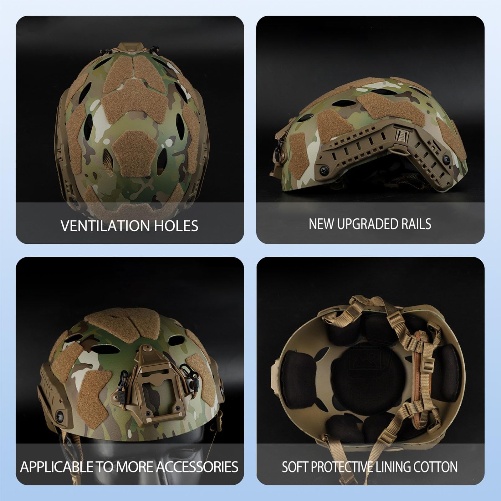 Casco Fast con Supporto NVG e Sistema di Binari Modulari, Resistente agli Urti e Ventilato per Giochi di Sopravvivenza, Arrampicata e Caccia