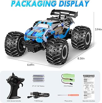HENEROAR Remote Control Car, Remote Control Truck, 2.4Ghz All Terrain Off-Road Monster Truck, 20 KM/H Rc Cars with LED Bodylight and 2 Rechargeable Batteries Toys for Boys