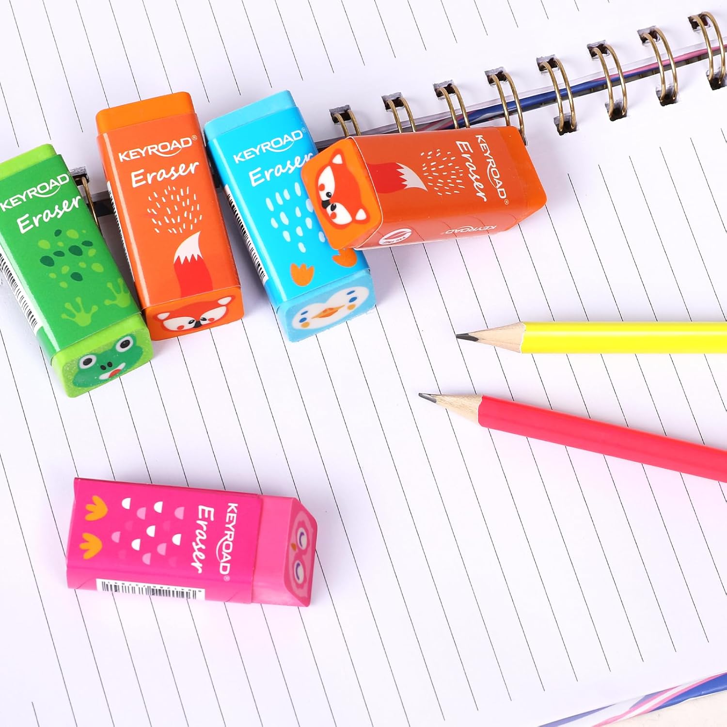 KEYROAD Eraser - Animals/Eraser for Pencil and Colouring Pencil/Pack of 2 Blisters/Mix of Colours/Ideal for School and Office