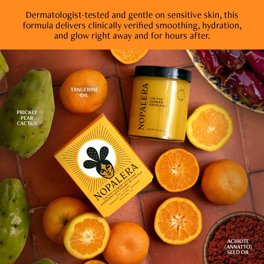 Nopalera Cactus Body Polish, Tangerine, 3-in-1 Clean Beauty, Oil Cleanser, Exfoliant and Body Moisturizer with Cactus Oil, Dermatologist-Tested, 6 oz