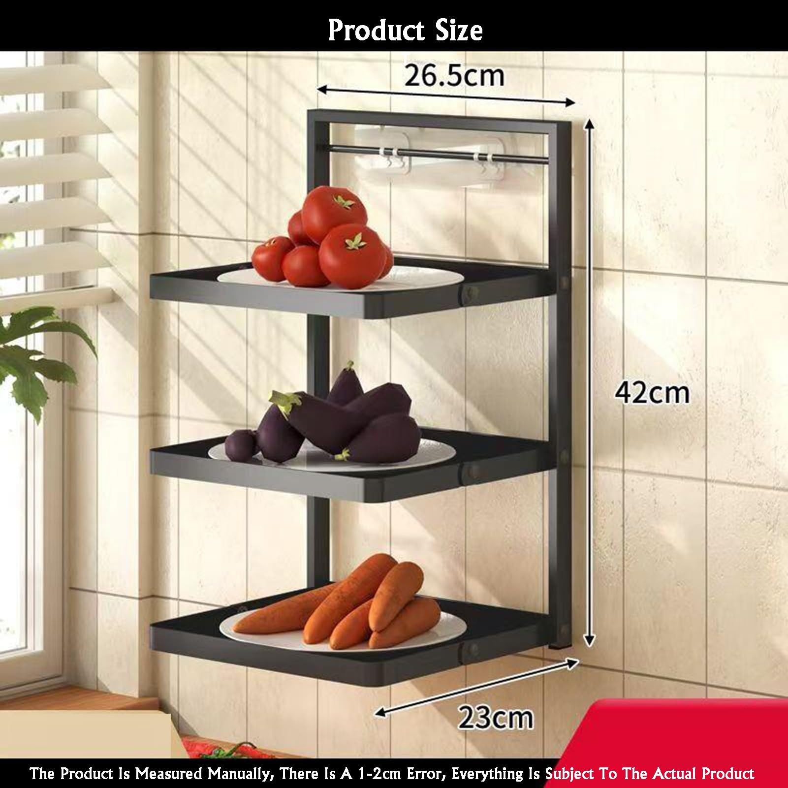 Estante De Pared For Platos De Cocina De 3 A 5 Niveles, Estante De Almacenamiento De Alimentos De Varios Niveles, Estante Plegable For Almacenar Alimentos(White,3tier)