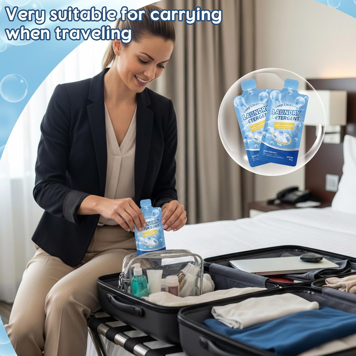 Loopeer 100 Pcs Individual Travel Laundry Detergent 0.88 oz Portable Detergent Packets Travel Size Single Use Liquid Soap for Traveler Hostel Essentials Cleaning - Image 5